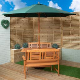 Samuel Alexander 4 Person Folding Wooden Garden Dining Table Benches Parasol & Base in Green - thumbnail 1