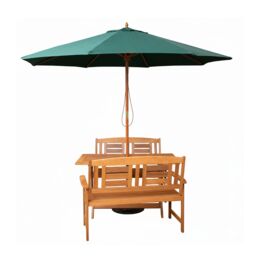 Samuel Alexander 4 Person Folding Wooden Garden Dining Table Benches Parasol & Base in Green - thumbnail 8