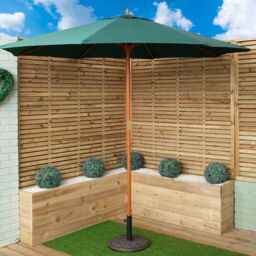 Samuel Alexander 4 Person Folding Wooden Garden Dining Table Benches Parasol & Base in Green - thumbnail 6