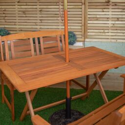 Samuel Alexander 4 Person Folding Wooden Garden Dining Table Benches Parasol & Base in Green - thumbnail 3