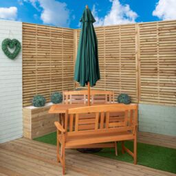 Samuel Alexander 4 Person Folding Wooden Garden Dining Table Benches Parasol & Base in Green - thumbnail 2