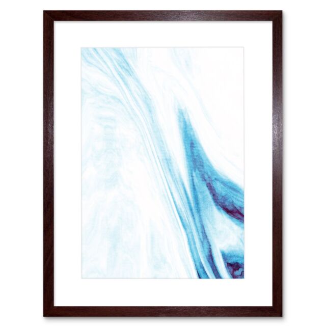 "Artery8 Wall Art Print Abstract Blue Watercolour Waves Art Framed 9x7 inch in Brown - Size: W7"" x H9""" - image 1