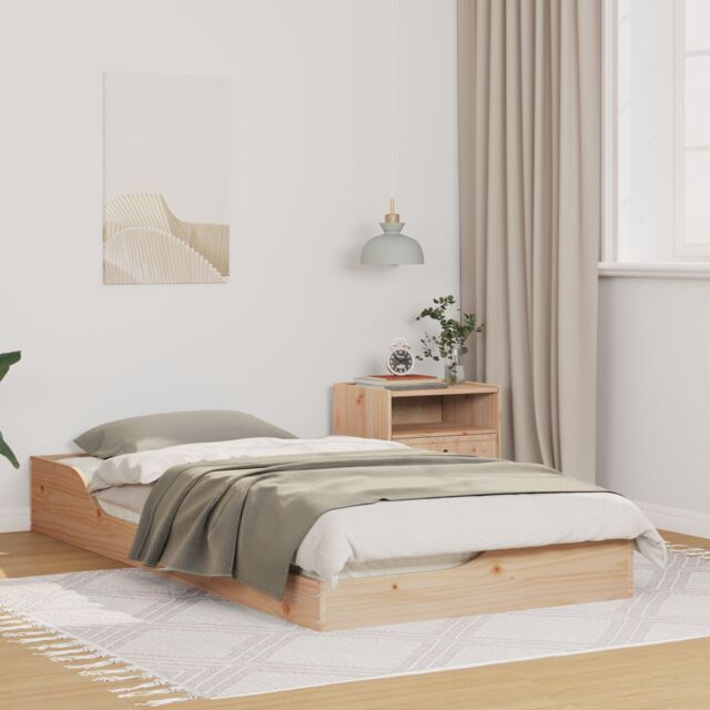 Berkfield Home Floor Bed Frame Brown 75 x 190 cm Solid pine wood in Beige - image 1