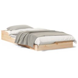 Berkfield Home Floor Bed Frame Brown 75 x 190 cm Solid pine wood in Beige - thumbnail 4