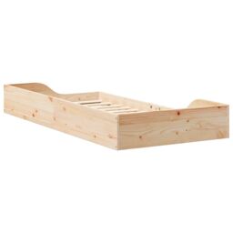 Berkfield Home Floor Bed Frame Brown 75 x 190 cm Solid pine wood in Beige - thumbnail 8