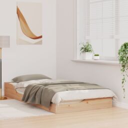 Berkfield Home Floor Bed Frame Brown 75 x 190 cm Solid pine wood in Beige - thumbnail 5