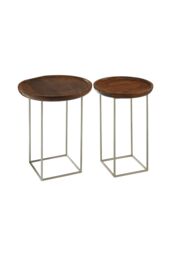 Orsina Set of 2 Side Tables, Natural Wood Top with Silver Iron Base, Nesting Style Accent Tables - thumbnail 2