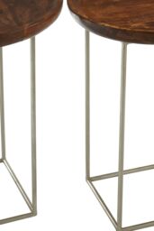 Orsina Set of 2 Side Tables, Natural Wood Top with Silver Iron Base, Nesting Style Accent Tables - thumbnail 5
