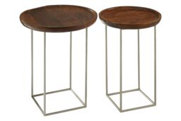 Orsina Set of 2 Side Tables, Natural Wood Top with Silver Iron Base, Nesting Style Accent Tables - thumbnail 3