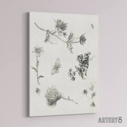 "Artery8 Flowers Leaves Butterfly Drawing Canvas Wall Art Print Hoytema in White - Size: W18"" x H24""" - thumbnail 2
