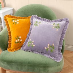 Furn Daisy Frill Embroidered Velvet Cushion in Gold - Size: 45 cm x 45 cm - thumbnail 6