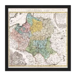 "Artery8 Wall Art Print Map Antique 1750 Homann Poland Old Historic Replica Square Framed Picture 16X16 Inch in Black - Size: W16"" x H16""" - thumbnail 1