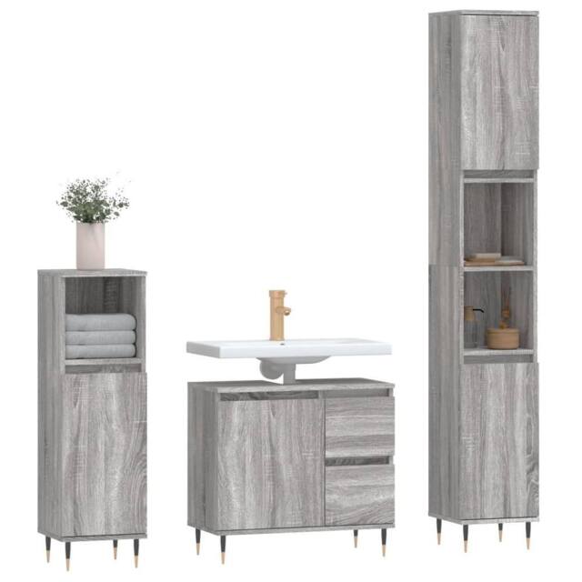 Berkfield Home Modern 3 Piece Bathroom Furniture Set Grey Sonoma Engineered Wood - image 1