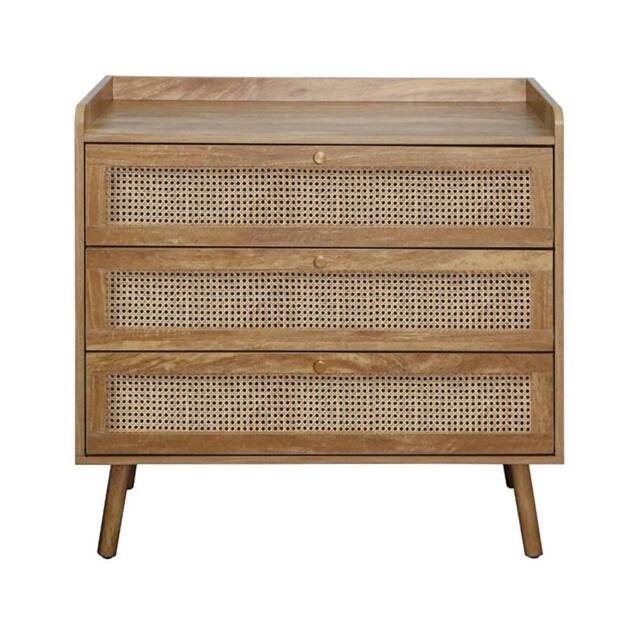 CALICOSY 3-Drawer Chest With Natural Rattan Fronts, 80 Cm Wide - PALMO in Light Brown - image 1