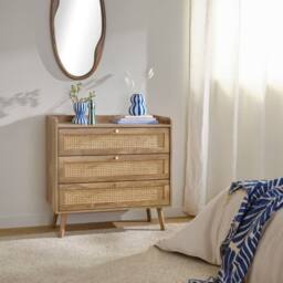 CALICOSY 3-Drawer Chest With Natural Rattan Fronts, 80 Cm Wide - PALMO in Light Brown - thumbnail 2