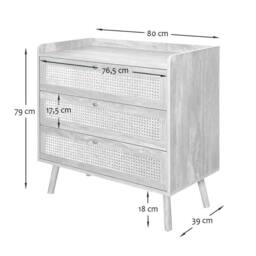CALICOSY 3-Drawer Chest With Natural Rattan Fronts, 80 Cm Wide - PALMO in Light Brown - thumbnail 6