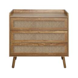 CALICOSY 3-Drawer Chest With Natural Rattan Fronts, 80 Cm Wide - PALMO in Light Brown