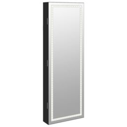 Berkfield Home Mirror Jewellery Cabinet with LED Lights Wall Mounted Black - thumbnail 2