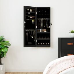 Berkfield Home Mirror Jewellery Cabinet with LED Lights Wall Mounted Black
