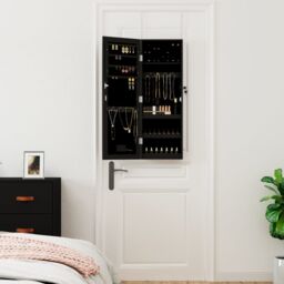 Berkfield Home Mirror Jewellery Cabinet with LED Lights Wall Mounted Black - thumbnail 3