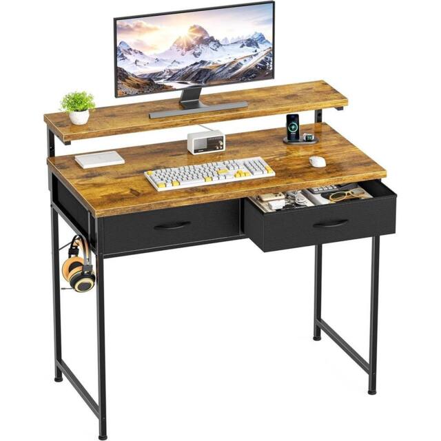 FORGEVIO Computer Desk With 2 Storage Drawers & Adjustable Monitor Stand - image 1