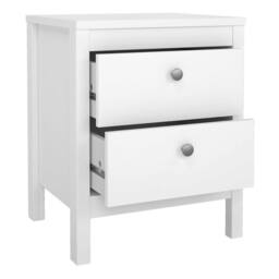 Wyld Haus Gossmere White Wooden Bedside Table 2 Drawers Silver Handles - thumbnail 3