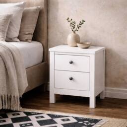 Wyld Haus Gossmere White Wooden Bedside Table 2 Drawers Silver Handles - thumbnail 1