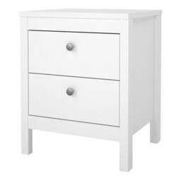 Wyld Haus Gossmere White Wooden Bedside Table 2 Drawers Silver Handles - thumbnail 2