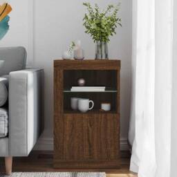 Berkfield Home Side Cabinet with LED Lights Brown Oak Engineered Wood - thumbnail 3