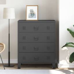 Berkfield Home Chest of Drawers Metal Industrial Style 78x40x93 cm Black - Size: 78 x 40 x 93 cm - thumbnail 3