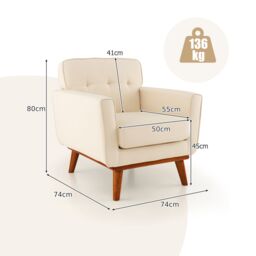 Costway Upholstered Linen Fabric Armchair Button Tufted Single Sofa Chair in Beige - thumbnail 3