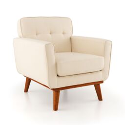 Costway Upholstered Linen Fabric Armchair Button Tufted Single Sofa Chair in Beige - thumbnail 2