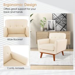 Costway Upholstered Linen Fabric Armchair Button Tufted Single Sofa Chair in Beige - thumbnail 4