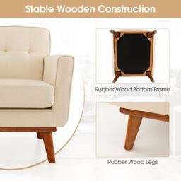 Costway Upholstered Linen Fabric Armchair Button Tufted Single Sofa Chair in Beige - thumbnail 6