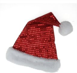 Shatchi Deluxe Santa Father Christmas Hat with Sequin Fancy Dress Costume Accessories Party Celebration Outfit Decorations in Red - thumbnail 3