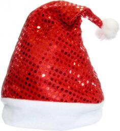 Shatchi Deluxe Santa Father Christmas Hat with Sequin Fancy Dress Costume Accessories Party Celebration Outfit Decorations in Red - thumbnail 4