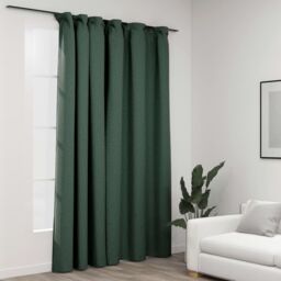 Berkfield Home Linen-Look Blackout Curtain with Hooks Green 290x245 cm - thumbnail 1