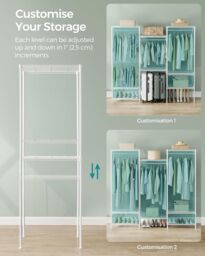 SONGMICS Open Wardrobe Metal Clothes Rails Adjustable Shelves Dividable in White - thumbnail 5