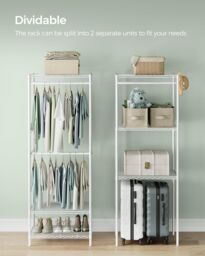 SONGMICS Open Wardrobe Metal Clothes Rails Adjustable Shelves Dividable in White - thumbnail 7