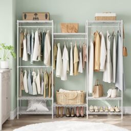 SONGMICS Open Wardrobe Metal Clothes Rails Adjustable Shelves Dividable in White - thumbnail 1