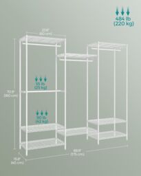 SONGMICS Open Wardrobe Metal Clothes Rails Adjustable Shelves Dividable in White - thumbnail 3