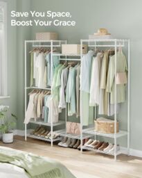 SONGMICS Open Wardrobe Metal Clothes Rails Adjustable Shelves Dividable in White - thumbnail 2