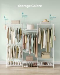 SONGMICS Open Wardrobe Metal Clothes Rails Adjustable Shelves Dividable in White - thumbnail 4