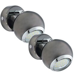 Loops 2 PACK Wall Spot Light Round Colour Nickel Chrome Shade GU10 1x3W Included in Metallics - thumbnail 1