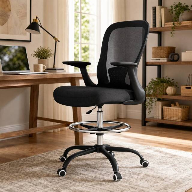 STILVORA Black Draughtsman Chair with Flip-up Armrests - image 1