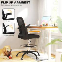 STILVORA Black Draughtsman Chair with Flip-up Armrests - thumbnail 6