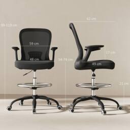 STILVORA Black Draughtsman Chair with Flip-up Armrests - thumbnail 3