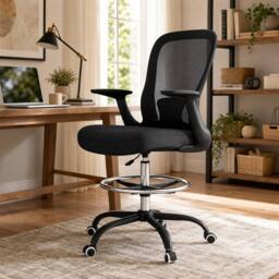 STILVORA Black Draughtsman Chair with Flip-up Armrests