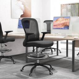 STILVORA Black Draughtsman Chair with Flip-up Armrests - thumbnail 2