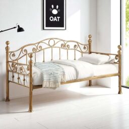 OAT Home Mayfair Antique Brass Effect Metal Single Day Bed Frame in Bronze
